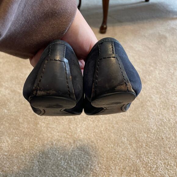 Tory Burch Black Suede Ballet Flats Big Logo SZ 8.5 Classic Designer Shoes - Picture 8 of 10